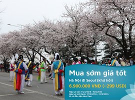 Vé máy bay khuyến mãi đi Seoul khứ hồi chỉ 299 USD