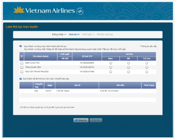 check in online Vietnam Airlines