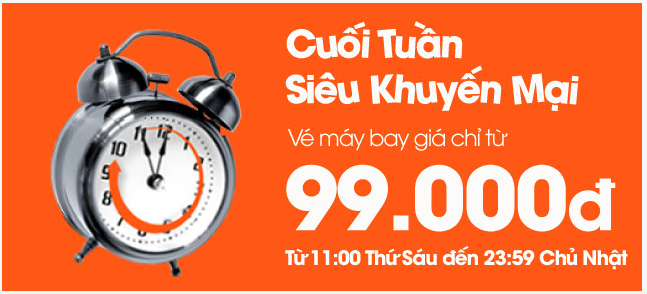 Vé máy bay siêu khuyến mãi cuối tuần chỉ từ 99 ngàn đồng