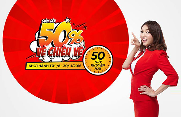 Vé máy bay khuyến mãi 50 phần trăm