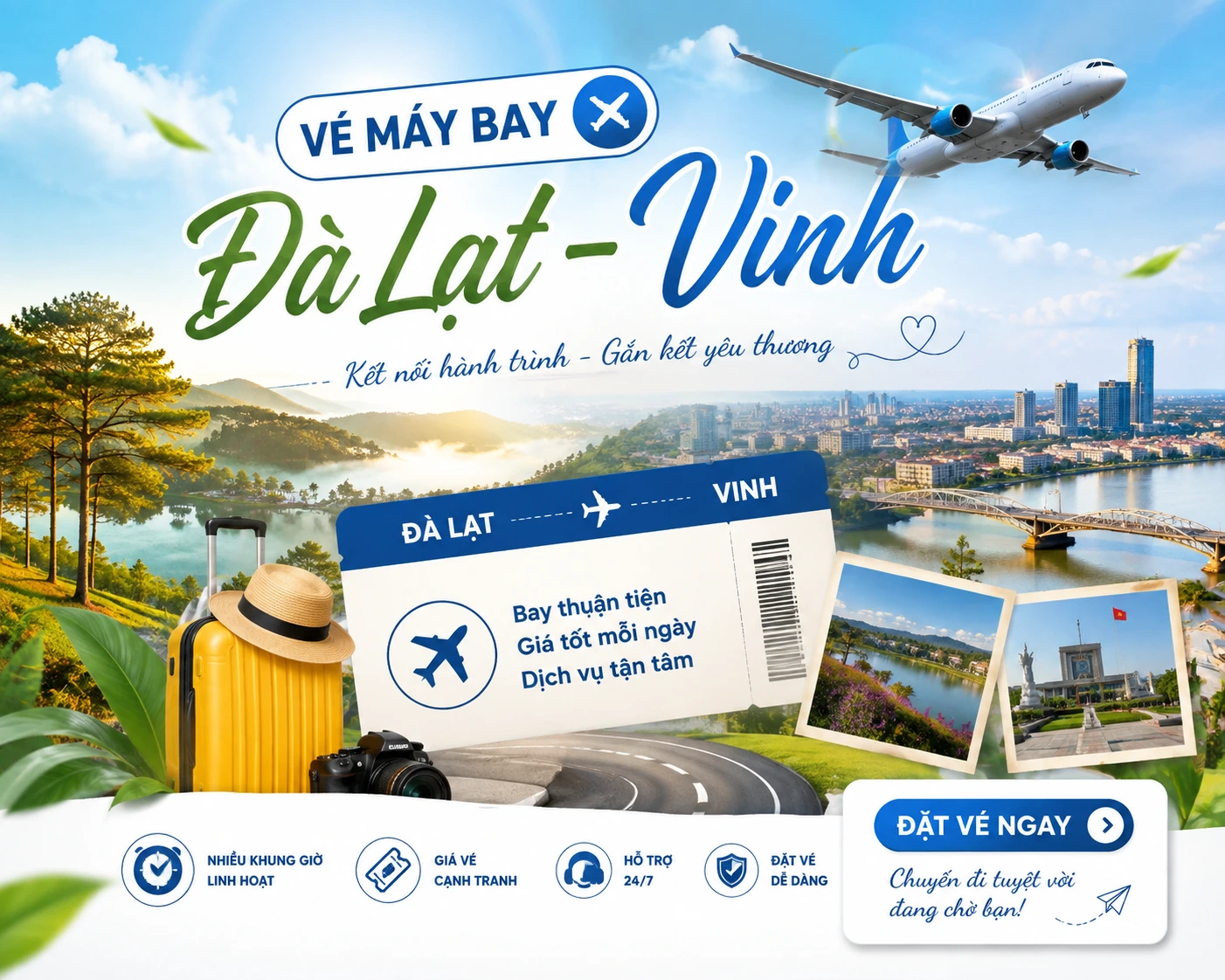 Vé máy bay Đà Lạt Vinh 2027 tuyến bay ít người biết
