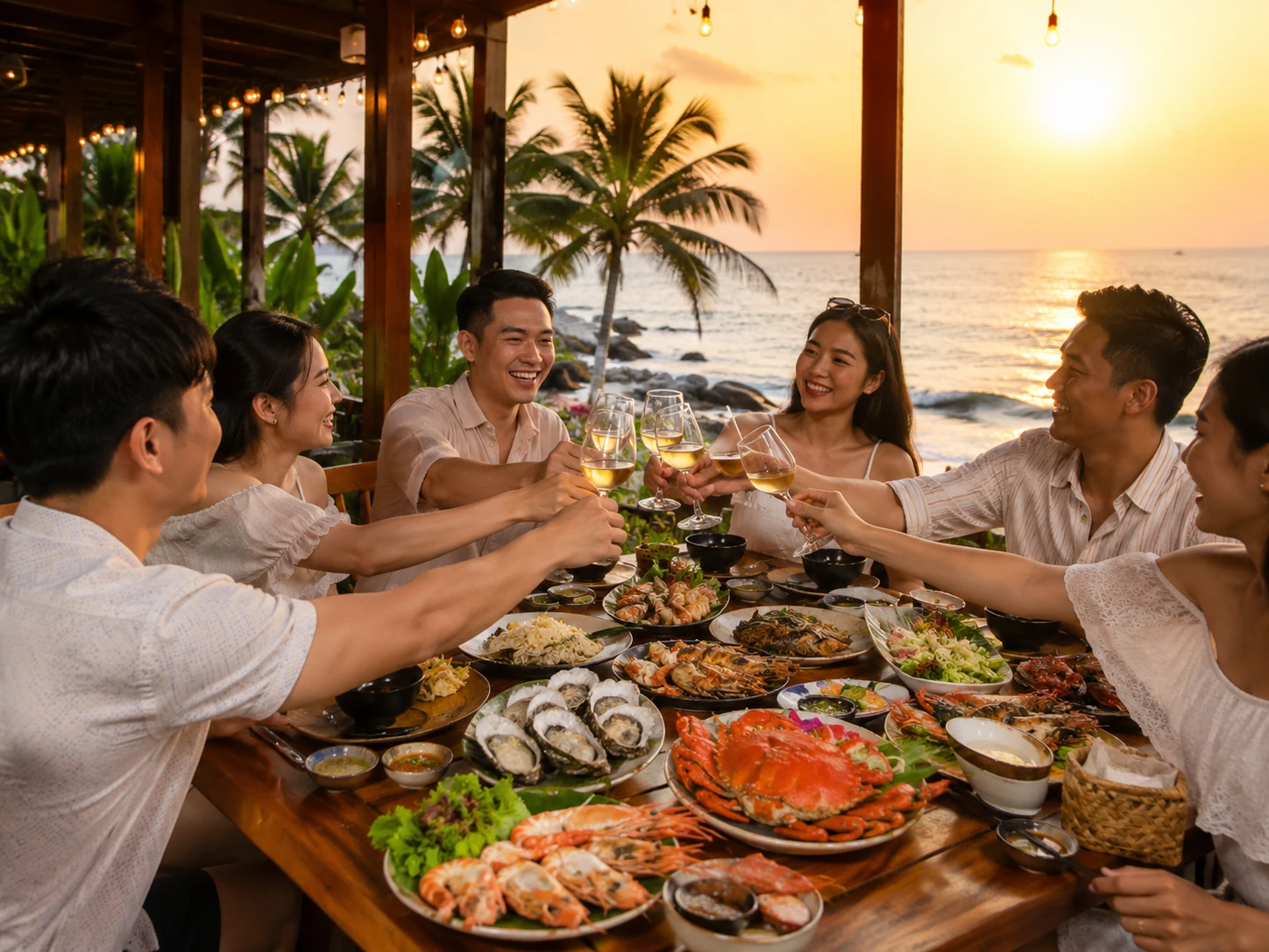 Bàn tiệc hải sản dành cho đoàn khách tại nhà hàng Phú Quốc