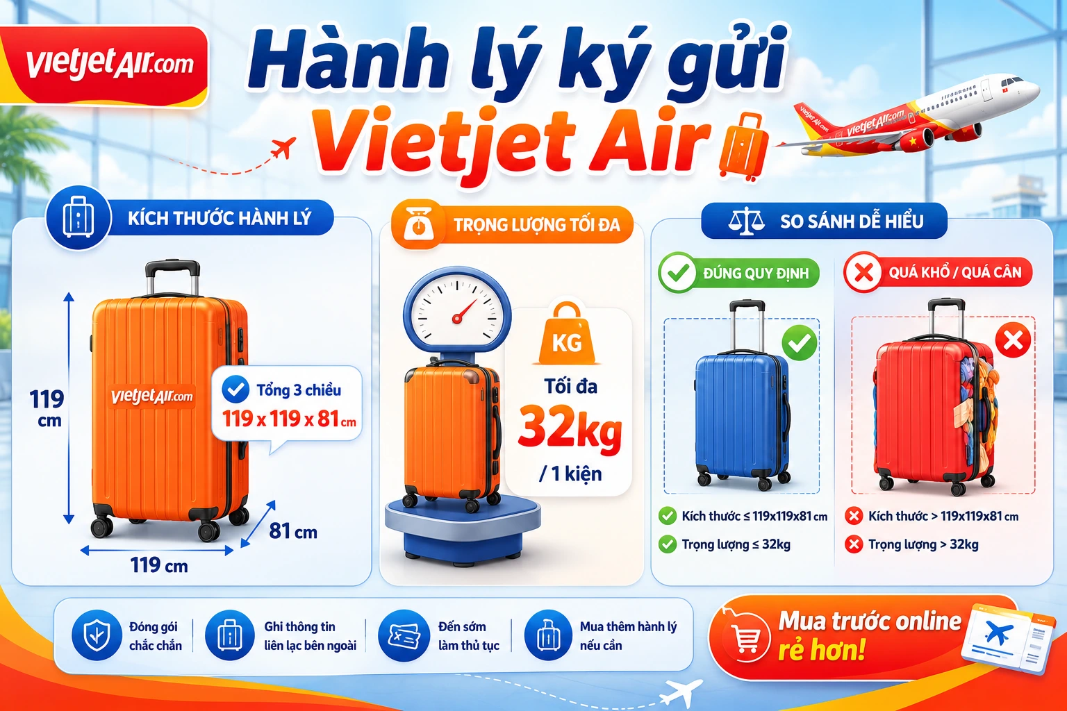 Hành lý ký gửi Vietjet Air mới cập nhật