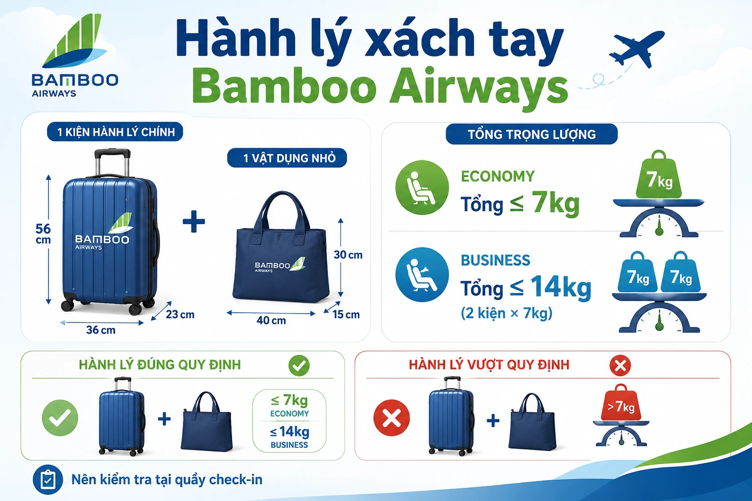 Hành lý xách tay Bamboo Airways mới nhất