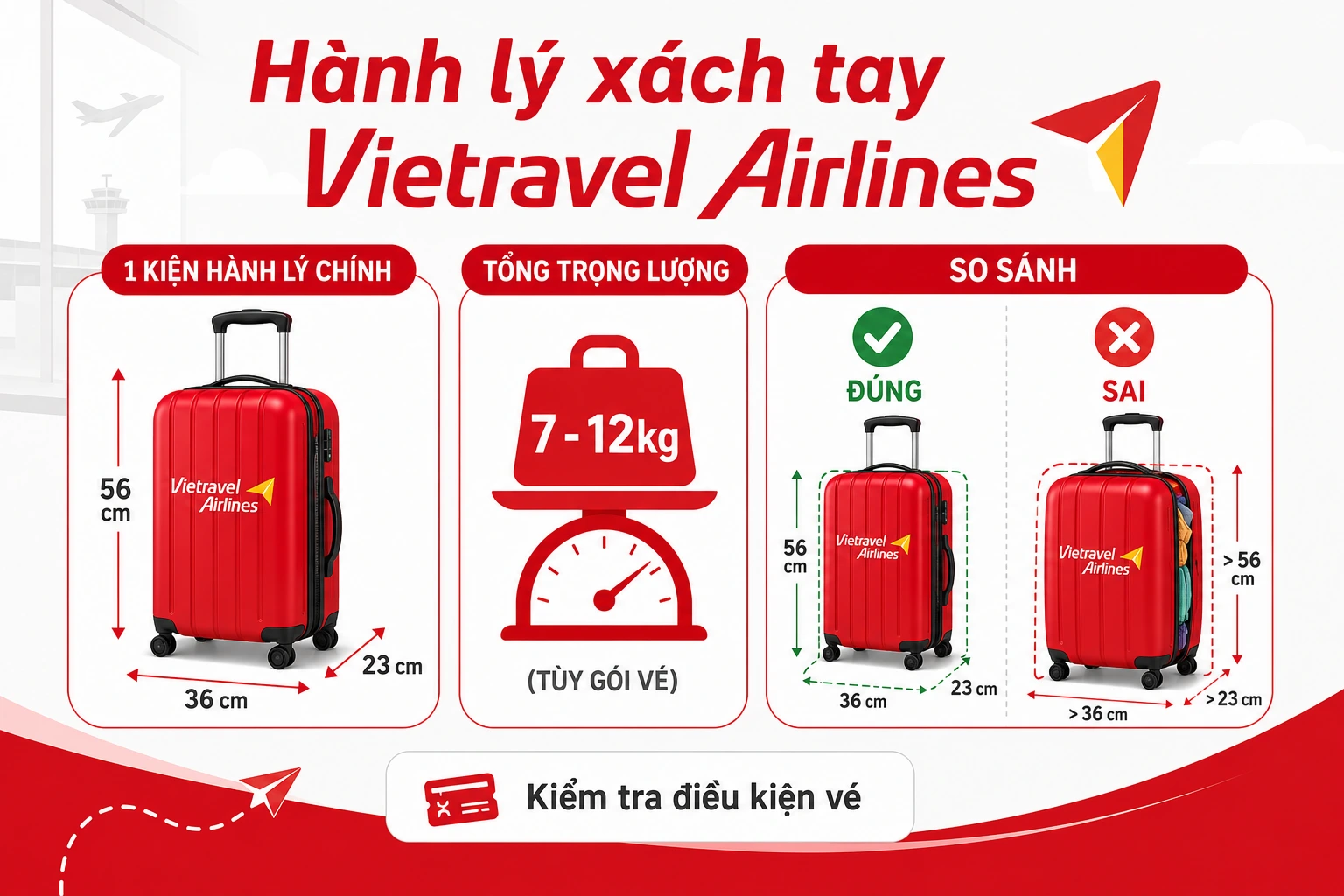 Hành lý xách tay Vietravel Airlines mới cập nhật
